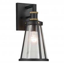 Kichler 59146BKT - Talman 13.25 Inch 1 Light Outdoor Wall Light with Clear Glass In Textured Black And Natural Brass