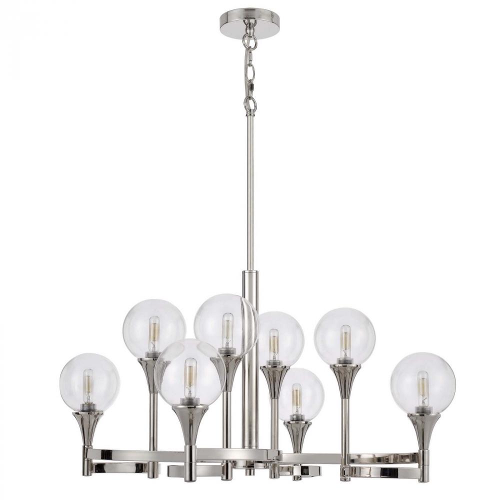 15W x 8 Milbank metal chandelier and clear round glass shades