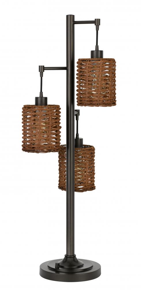 40W x3 Connell metal table lamp with rattan shades with a base 3 way rotary switch