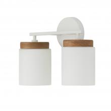Capital 150921LT-547 - 2-Light Cylindrical Vanity in White with Mango Wood and Soft White Glass