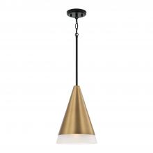 Capital 351911AB - 1-Light Cone Pendant in Black with Aged Brass and Soft White Glass Shade