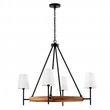 Capital 450841WK-709 - 4-Light Chandelier in Matte Black and Mango Wood with Removable White Fabric Shades