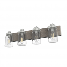 Hunter 48022 - Hunter Devon Park Brushed Nickel and Grey Wood with Clear Glass 4 Lt Bathroom Vanity Wall Lt Fixture