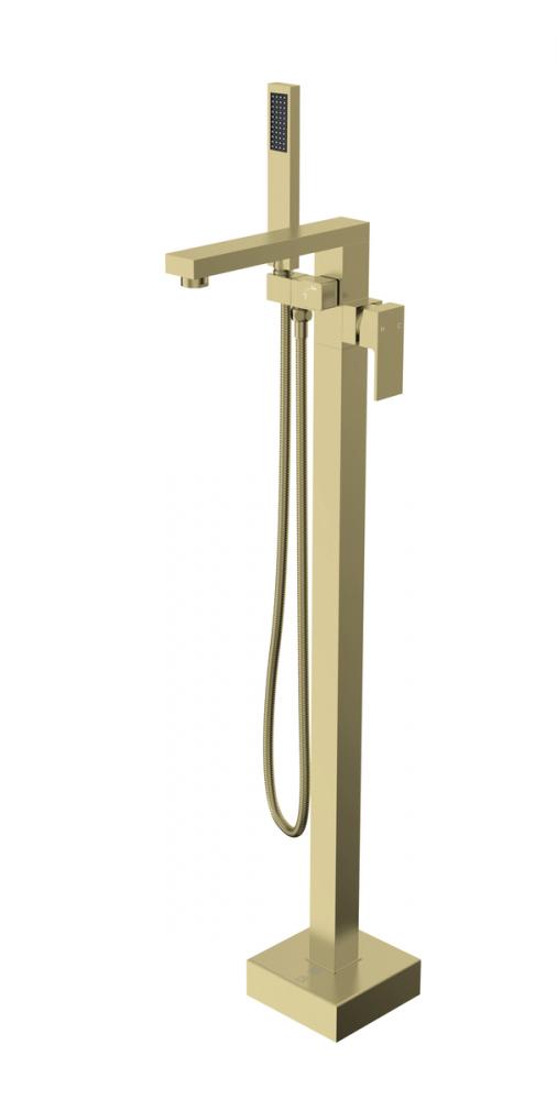 Henry Floor Mounted Roman Tub Faucet with Handshower in Brushed Gold