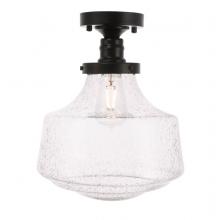 Elegant LD6240BK - Lyle 1 Light Black and Clear Seeded Glass Flush Mount