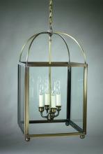 Northeast Lantern 6832-DAB-LT4-SMG - Square Corners Hanging Dark Antique Brass 4 Candelabra Sockets Seedy Marine Glass