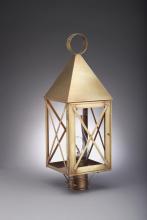 Northeast Lantern 7053-AC-LT3-SMG - Pyramid Top X-Bars Post Antique Copper 3 Candelabra Sockets Seedy Marine Glass